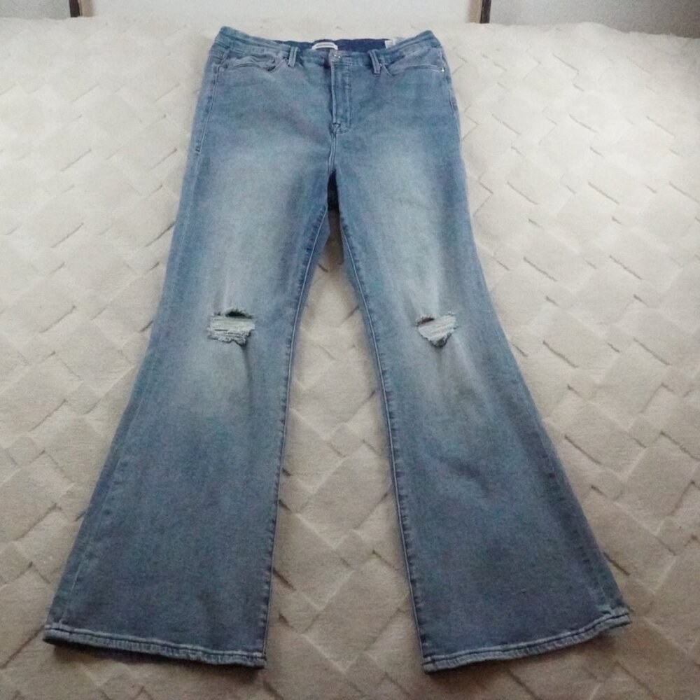 Good American Good Flare Jean Womens 18 High Rise Distressed Denim